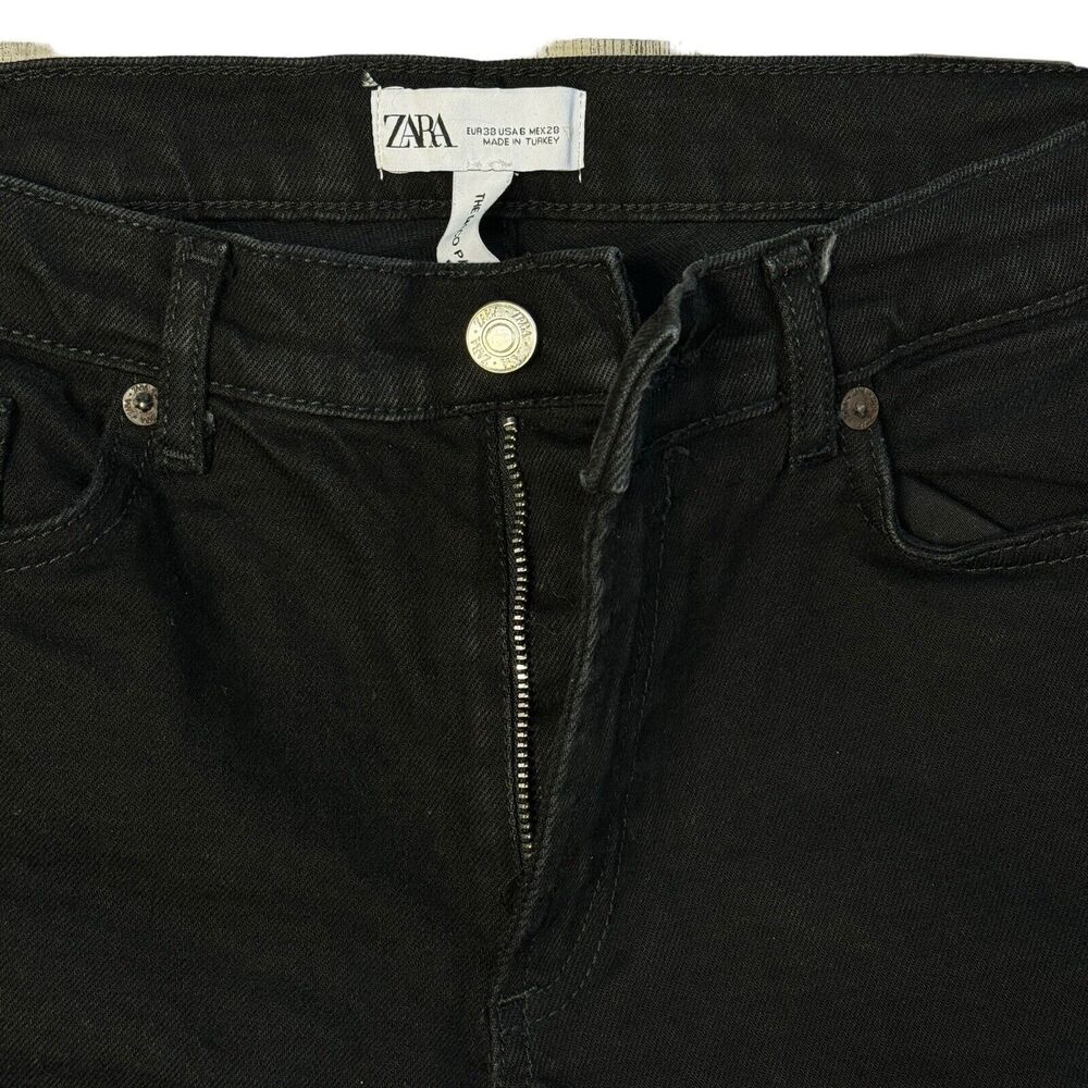 Zara SZ 6 The Disco Pant Jeans Mid-Rise Frayed Hems Zip-Fly Bootcut Black Womens - Picture 3 of 8